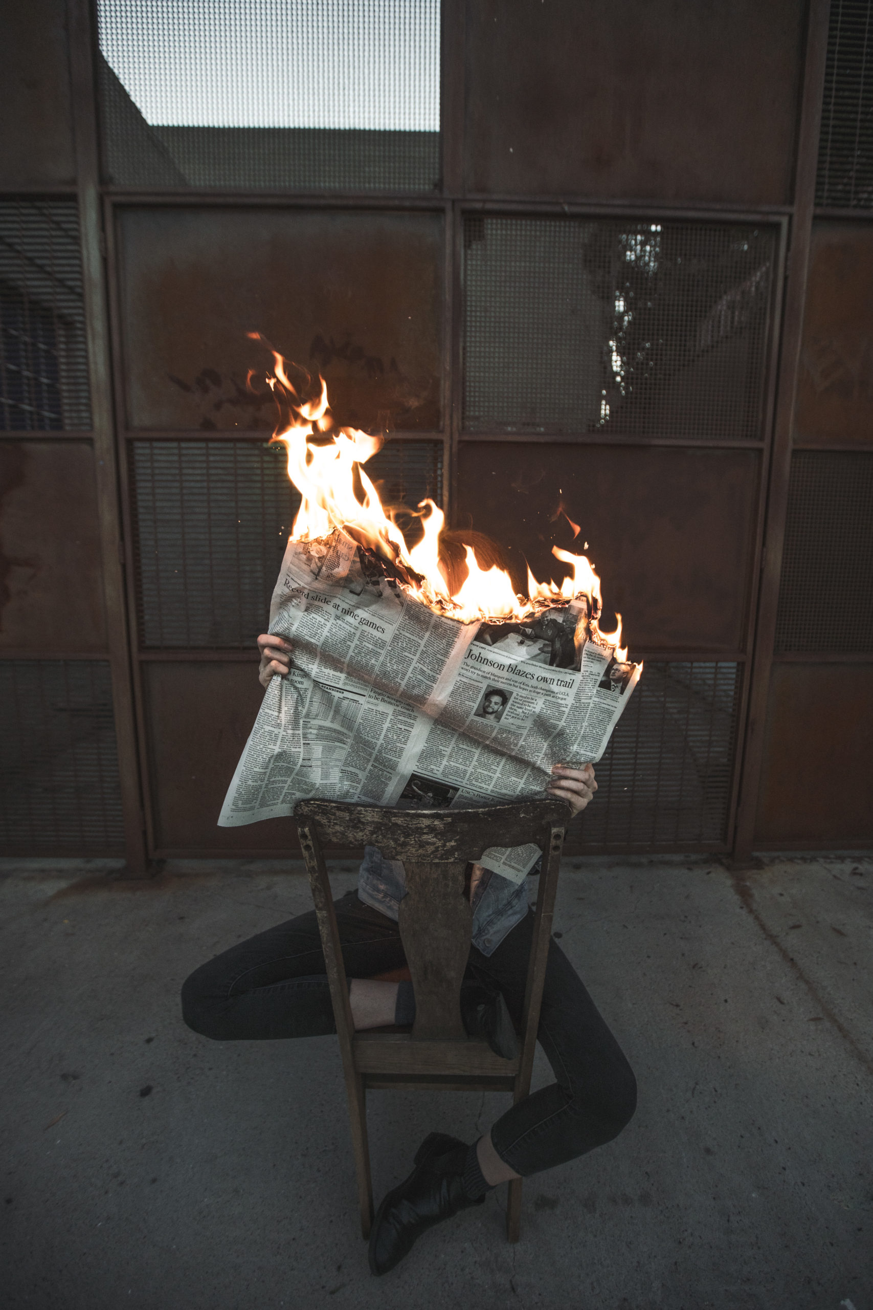 Burning newspaper