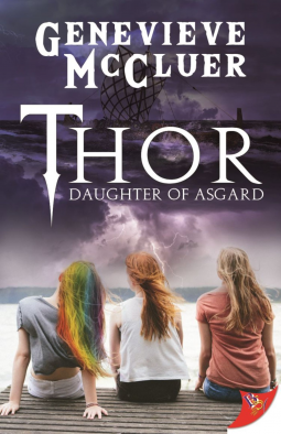 Cover of Thor: Daughter of Asgard. Three girls, one with rainbow hair, sit on a beach under a stormy sky.